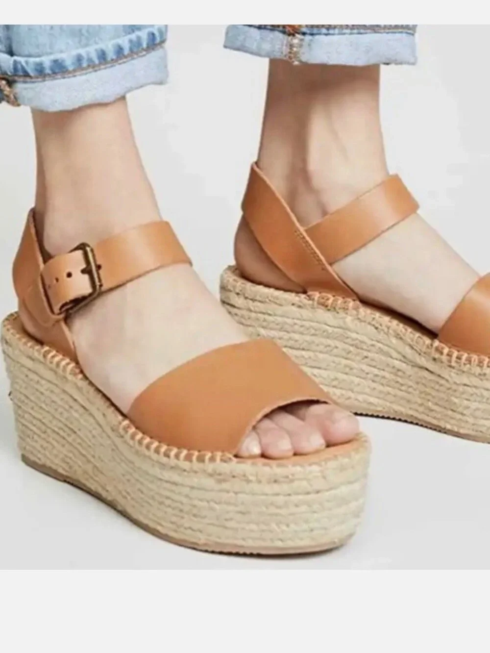 Soludos Minorca Espadrille Wedge Leather Sandals w/Ankle Strap Woman's Siz10